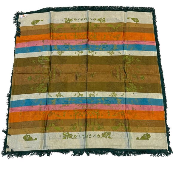 Vintage Reversible Asian-Inspired Fringed Silk Square Table Cover Tapestry - Picture 2 of 10